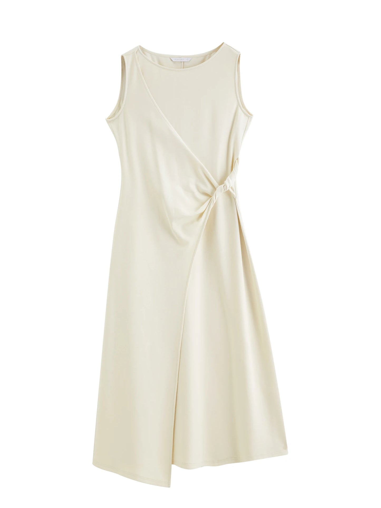 Women's French-Inspired Twist Knot Midi Dress Ruched Waist & Asymmetric Hem - Elegant Style for Daily Wear