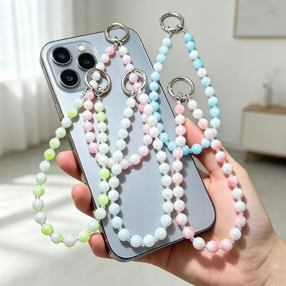 Anti-lost Beaded Phone Lanyard Aesthetic Iridescent Acrylic Beads Wrist Strap Phone Chain Durable Keychain Bag Charm for Women