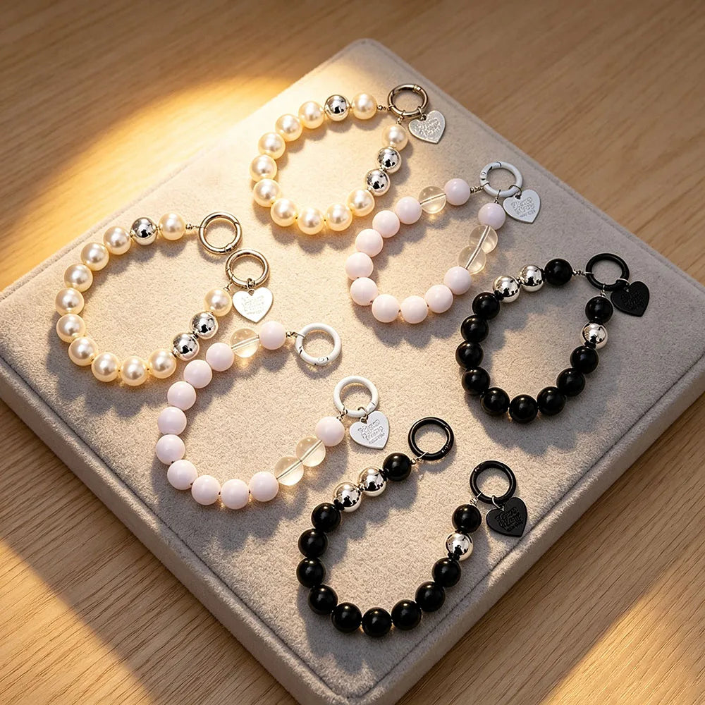 Women's Beaded Wristlet Keychain Bracelet Minimalist Acrylic Beads Phone Case Earphone Cover Strap Hands-Free Cell Phone Charm