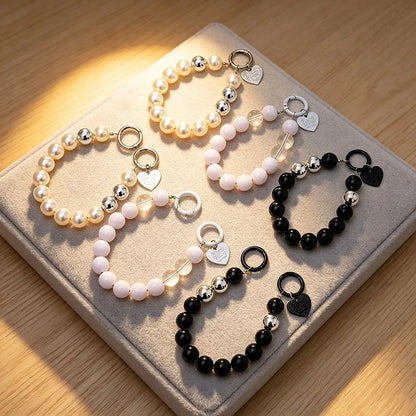 Women's Beaded Wristlet Keychain Bracelet Minimalist Acrylic Beads Phone Case Earphone Cover Strap Hands-Free Cell Phone Charm