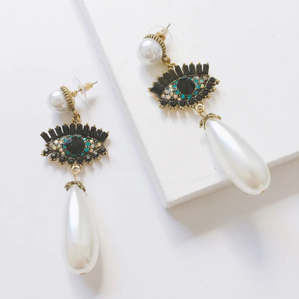 Elegant Female Eye Simulated Pearl Dangle Drop Earrings For Women Trend Luxury Design Wedding Party Pendant Jewelry Accessories