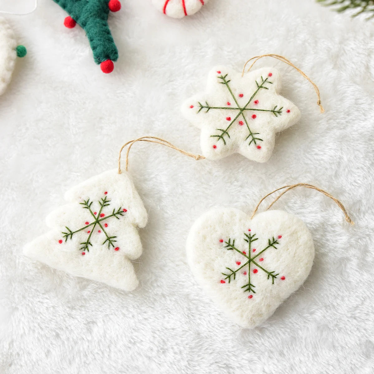 Christmas Mini Cute Wool Felt Heart Snowflake Pendant Christmas