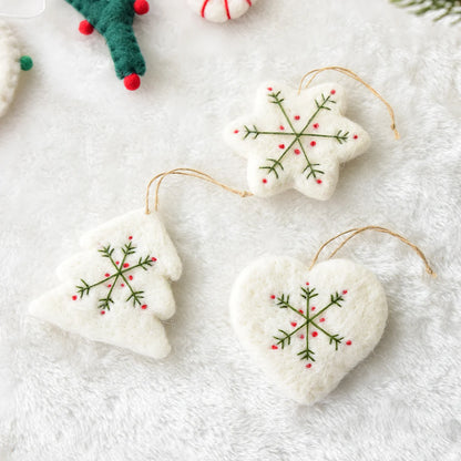Christmas Mini Cute Wool Felt Heart Snowflake Pendant Christmas