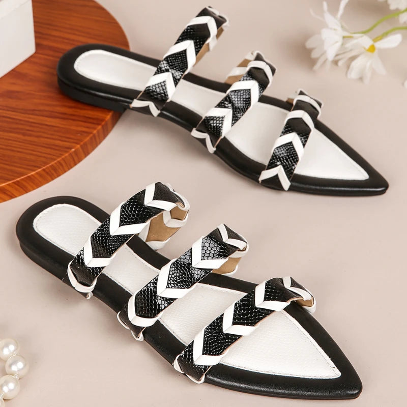 Pointed Toe Weave Flat Slippers