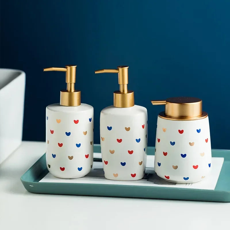 Cute Heart Print ceramic Bathroom Accessories