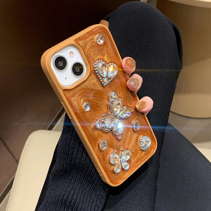 Luxury 3D Diamond Butterfly Glitter Case For iPhone 16 Pro Max 15 13 12 11 14 Plus Drip Glue Rhinestone Silicone Phone Cover