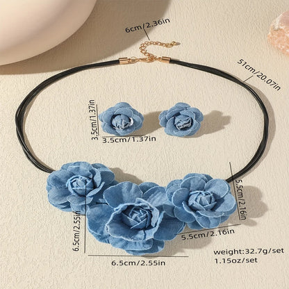 Set of 3 Fashionable  Style Design Retro Denim Necklace Set Women's Jewelry