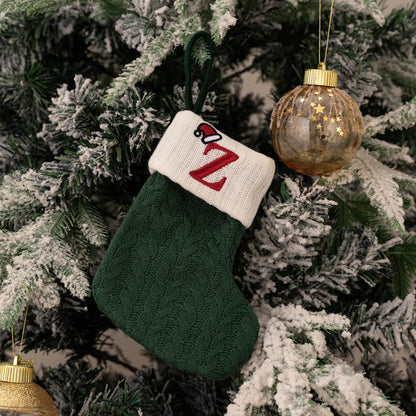 Green A-Z Letter Hanging Christmas Stockings Monogram Knitted Socks