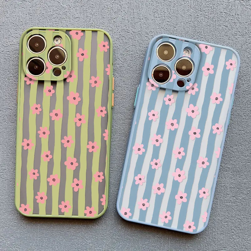 New Vertical Stripe Small Flowers Phone Case For iPhone 17 Pro Max 16 15 14 Pro Max Plus 11 12 13 Mini Pro Max
