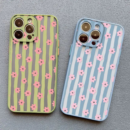 New Vertical Stripe Small Flowers Phone Case For iPhone 17 Pro Max 16 15 14 Pro Max Plus 11 12 13 Mini Pro Max