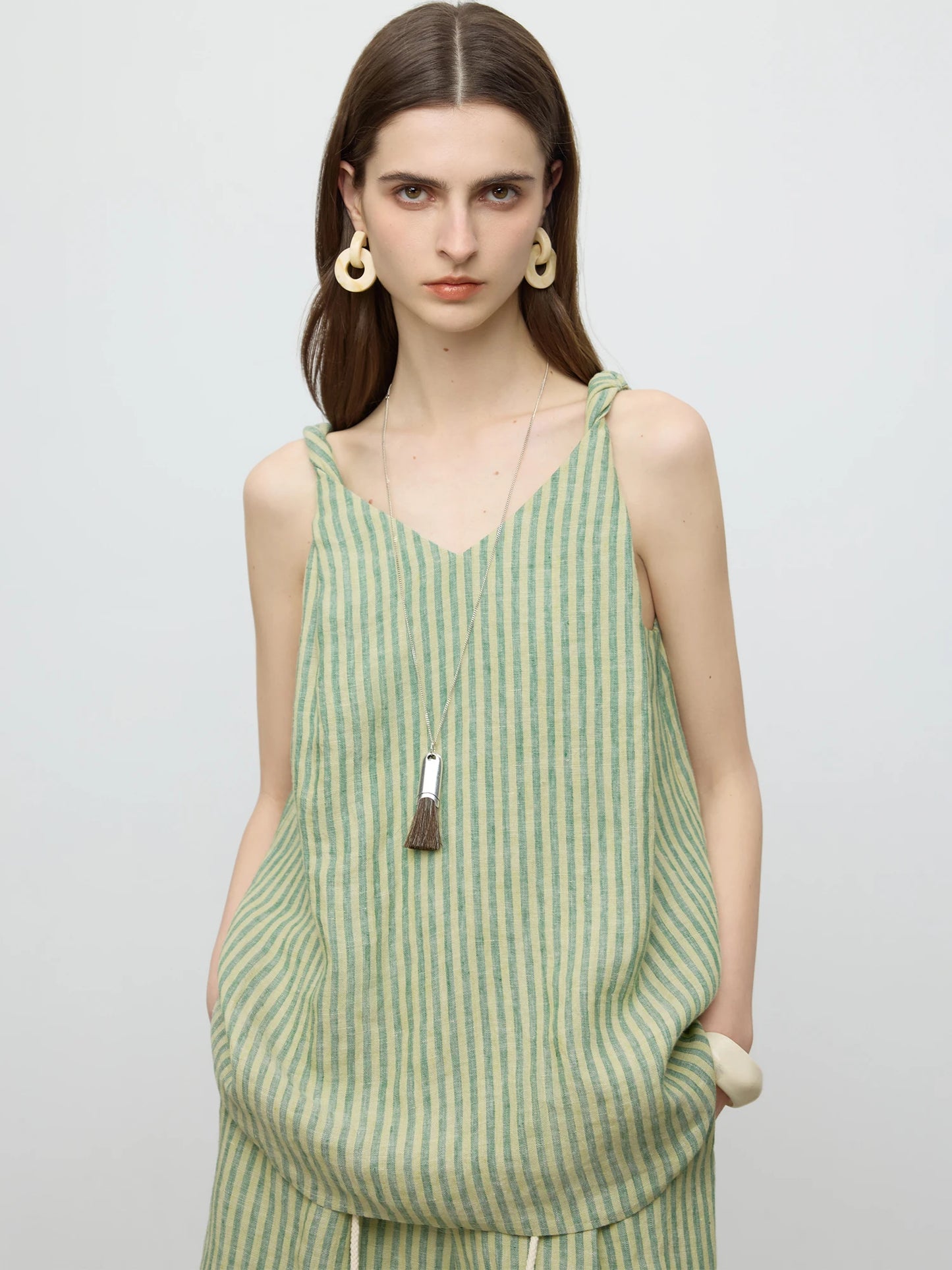 Linen Striped Top Shorts Suit Women Summer