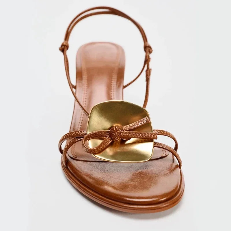 Elegant Metal Decoration Thin Heels Sandals