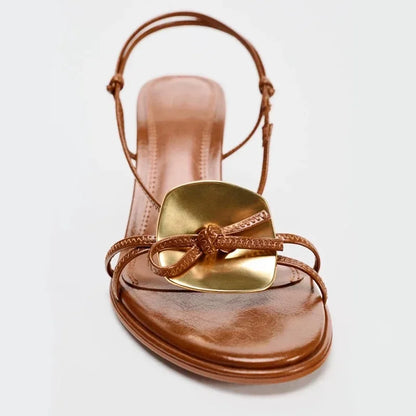 Elegant Metal Decoration Thin Heels Sandals