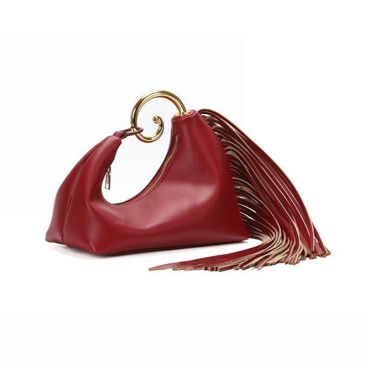 French Style Elegant Tassel Decoration Metal Ring Handbag