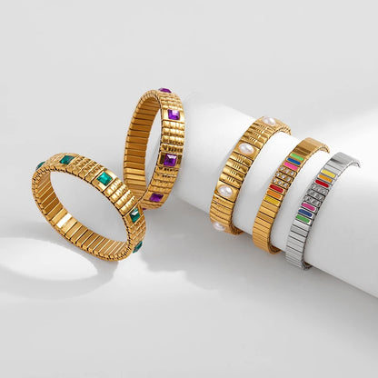 New Gold Plated Stainless Elastic Bracelet For Women