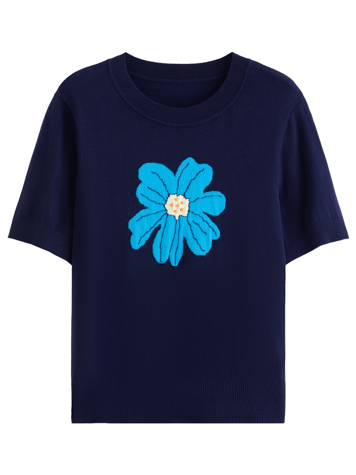 Knit Top - Short Sleeve Casual Blouse Women's Daily Wear Soft Patterned T-Shirt