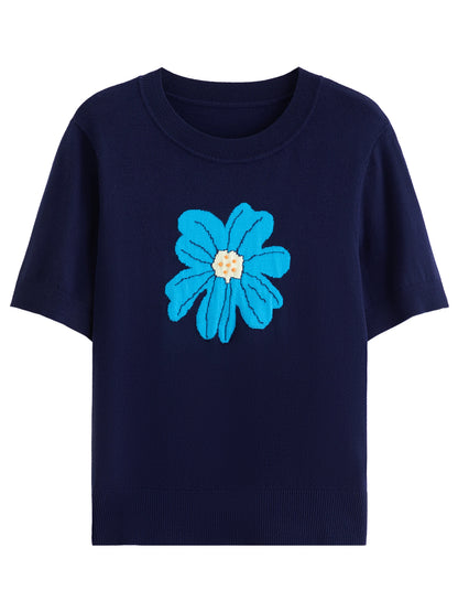 Knit Top - Short Sleeve Casual Blouse Women's Daily Wear Soft Patterned T-Shirt