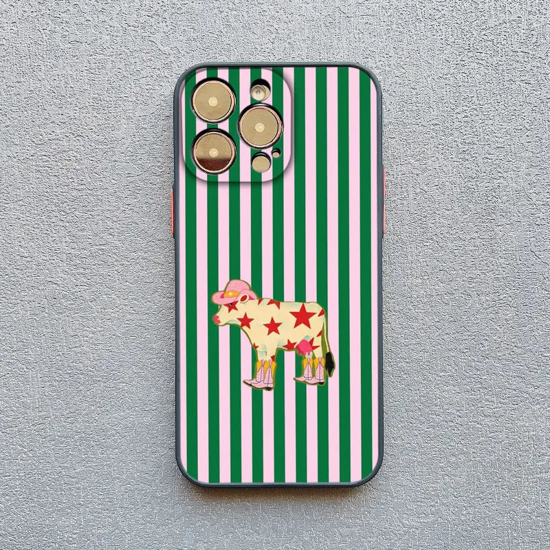 Simplicity Colour Vertical Stripes Cartoon Animals Phone Case for iPhone 16 15 14 Pro Max Plus 13 12 Mini 11 Pro Max XR X Covers