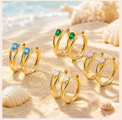 Statement Women Hoop Earrings Pave Waterdrop Cubic Zirconia Gold Color Waterproof Earrings