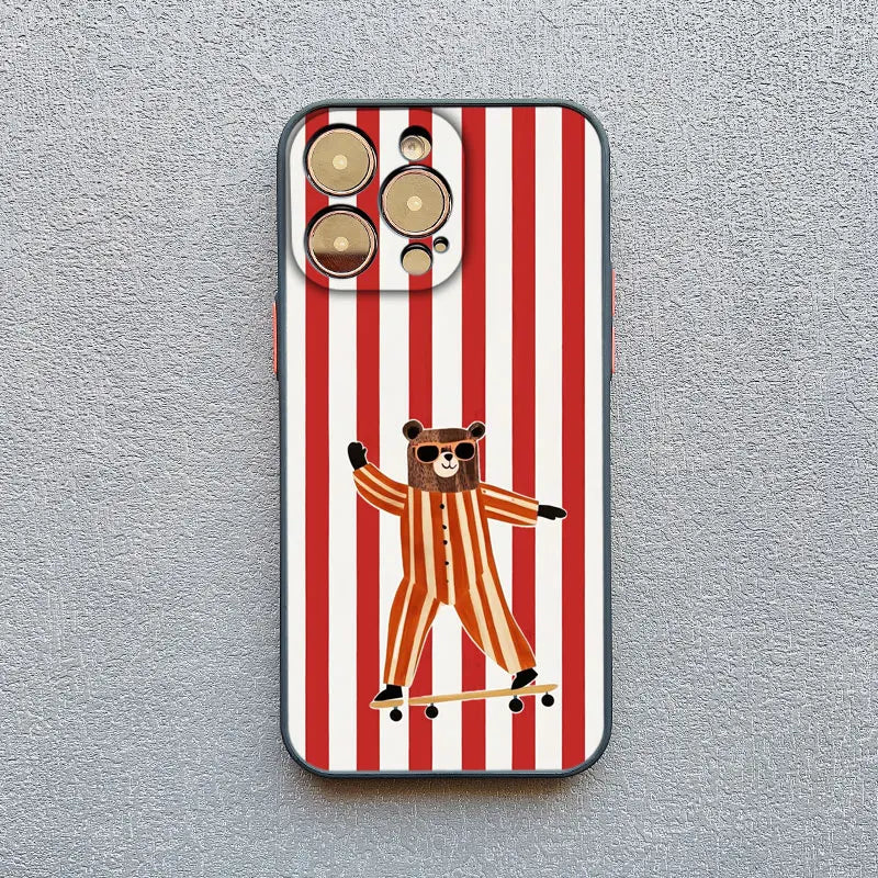 Simplicity Colour Vertical Stripes Cartoon Animals Phone Case for iPhone 16 15 14 Pro Max Plus 13 12 Mini 11 Pro Max XR X Covers