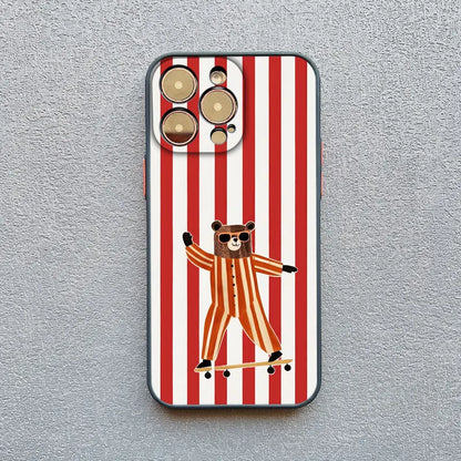 Simplicity Colour Vertical Stripes Cartoon Animals Phone Case for iPhone 16 15 14 Pro Max Plus 13 12 Mini 11 Pro Max XR X Covers