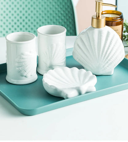 Porcelain Bathroom Set Bathroom  Ceramic Starfish Shell Soap Dispenser Gargle Cup Bathroom Accessories Shower Gel Divided Bottle Soap Dish