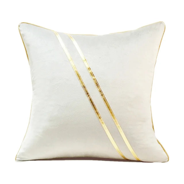 Cushion Cover 45x45cm Decorative Case With Gold Leather Gray Beige