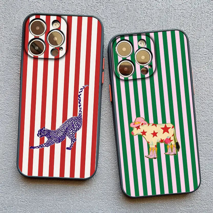 Simplicity Colour Vertical Stripes Cartoon Animals Phone Case for iPhone 16 15 14 Pro Max Plus 13 12 Mini 11 Pro Max XR X Covers