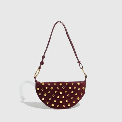 Designer Studded Shoulder Bag Rivet Crescent Bag 2025 New Women Metal Underarm Bag High-end Retro Rivet Polka Dot Shoulder Bags