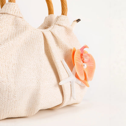 New straw handbag women's summer niche design bamboo bag high-end flower decoration