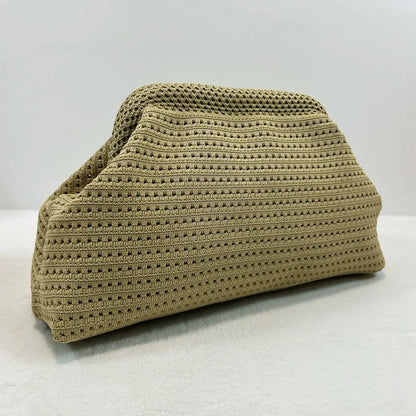 Trendy Solid Color Women Beach Clutch Bag Large Capacity Hollow Out Banquet Bag Soft Elastic Dumpling Purse Summer Season