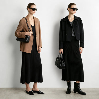 Skirts High Waist A-Line Elastic Slim Swing Ribbed Knit Midi Skirt