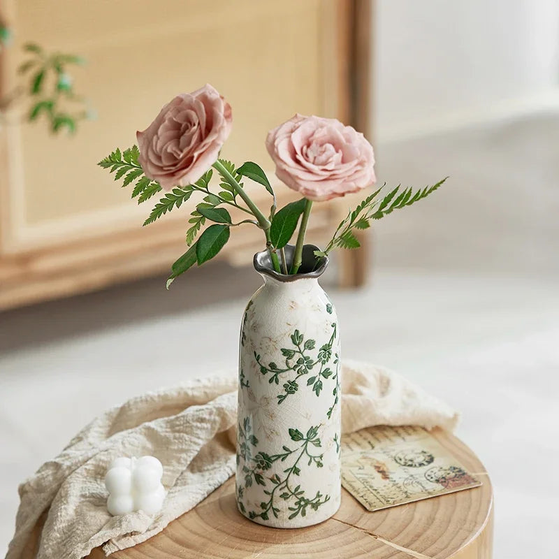 Ceramic Vase For Home Decoration Living Room Decor  Hydroponic Flower Arrangement Pastoral Style Green Vase Flower Pot For Plant