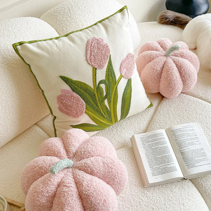 Wind Tulip Pillow Living Room Sofa Pillow Bedhead Waist Pillow Pink Cute Pumpkin Home