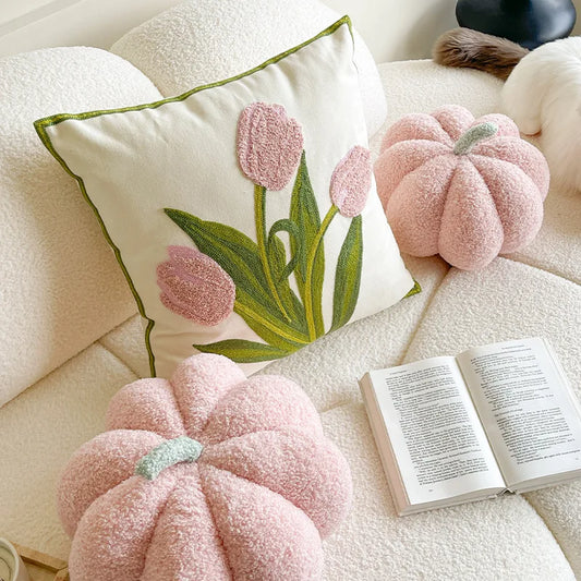 Wind Tulip Pillow Living Room Sofa Pillow Bedhead Waist Pillow Pink Cute Pumpkin Home