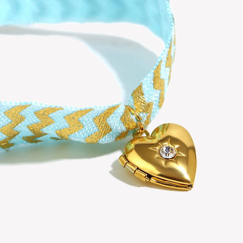 Bracelet Women Hand 18K Gold Plated Wide Blue Color Rope Heart