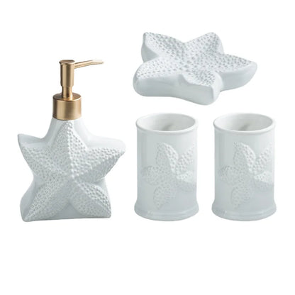 Porcelain Bathroom Set Bathroom  Ceramic Starfish Shell Soap Dispenser Gargle Cup Bathroom Accessories Shower Gel Divided Bottle Soap Dish