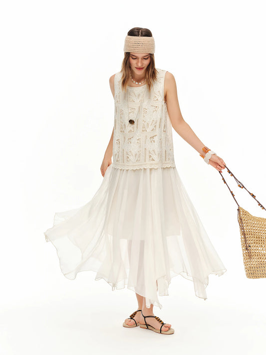 Summer Women's Heavy Embroidered Lace Vacation Dress