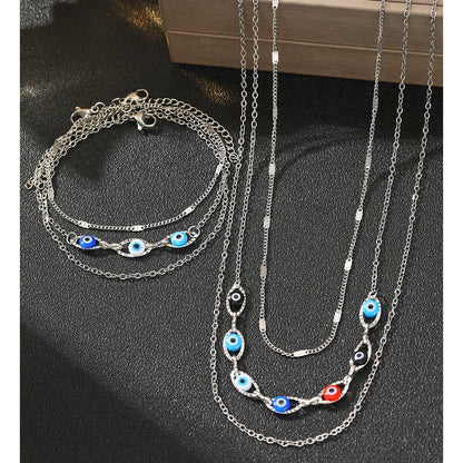 Steel Jewelry Set Layers Fashion Chain Inlaid Colorful Small Eye Design Exquisite Jewelry Set For Women