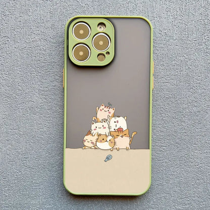 Stacked Cat Phone Case for iPhone 16 15 14 13 12 11 Pro Max 13 12 Mini X XR XS 7 8 Plus Matte Cover Girls Cute Gifts Phone Shell