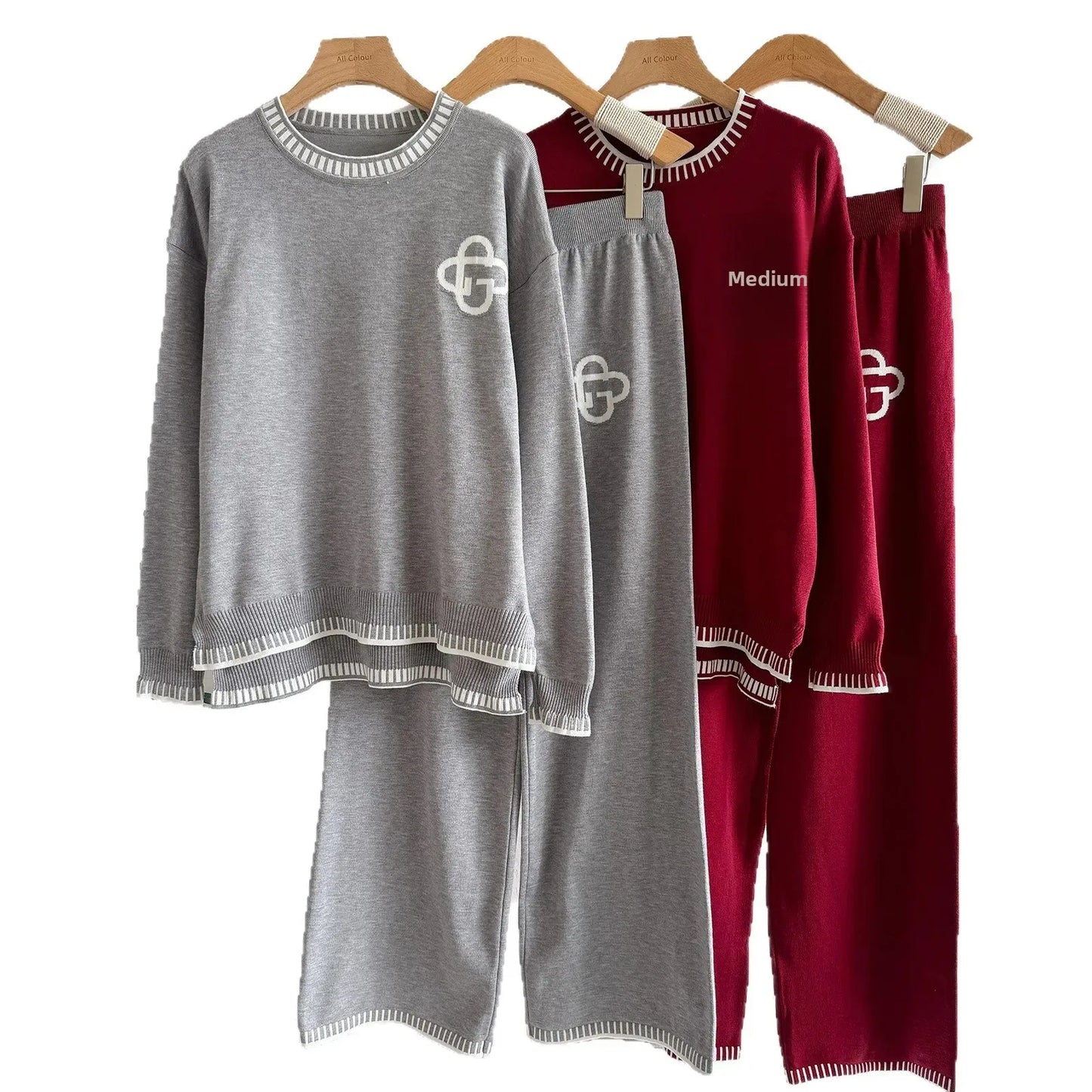 Women's Knitted Zipper Cardigan And Wide Leg Pants Two-Piece Set Spring Autumn