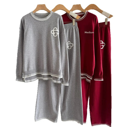 Women's Knitted Zipper Cardigan And Wide Leg Pants Two-Piece Set Spring Autumn