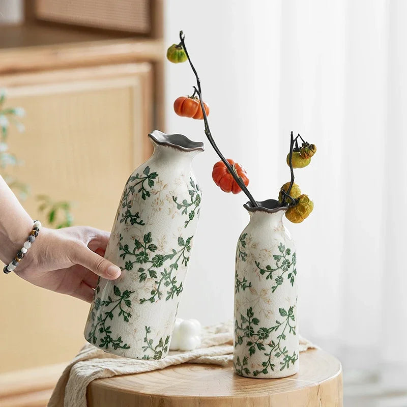 Ceramic Vase For Home Decoration Living Room Decor  Hydroponic Flower Arrangement Pastoral Style Green Vase Flower Pot For Plant