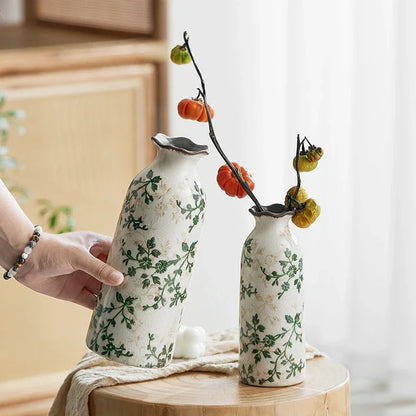 Ceramic Vase For Home Decoration Living Room Decor  Hydroponic Flower Arrangement Pastoral Style Green Vase Flower Pot For Plant