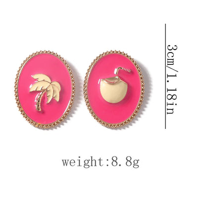 Oval Metal Fuchsia Earrings For Women