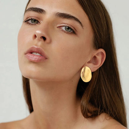 Matt Large Stainless Steel Stud Earring for Women,Pairs Chic Oval Irregular Ear Jewely