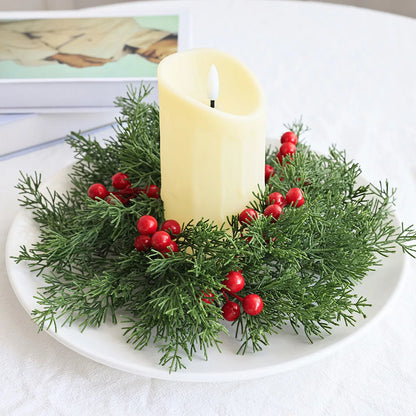 1 Christmas Wreath Candle Holder Fir Leaf & Red Berry Wreath