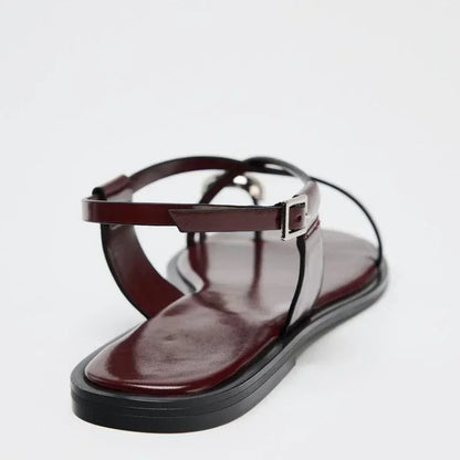 Fashion Brand Flat Sandals Women Cross Strap Buckle Metal Decoration Comfort Casual