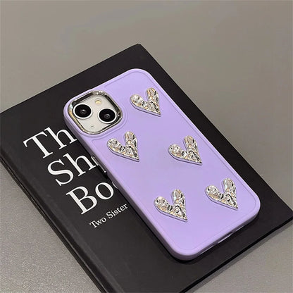 Sliver Love Heart Case For iPhone 13 12 11 14 15 16 Pro XS MAX 8 Plus