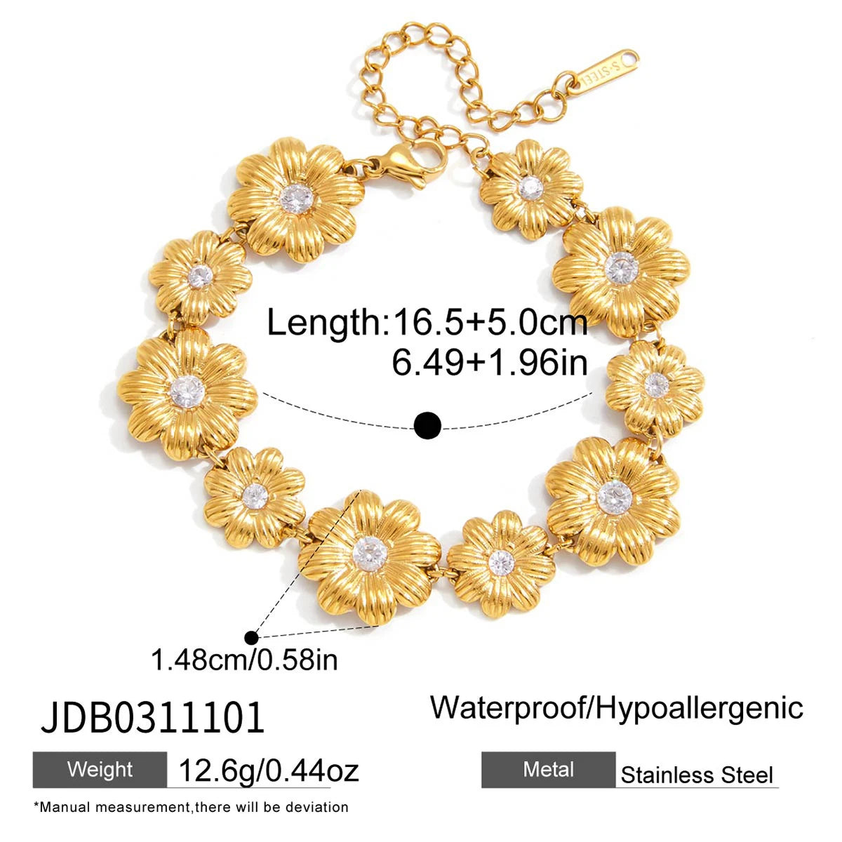 Exquisite Fashion Daisy Flower Bracelet Bangle For Women 18K Gold Plated Stainless